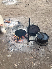 Swinging Plate & Grill with Camp Oven Hook, Utensil Rack & Drink Holder