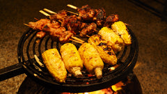 www.aussiecampfirekitchens.com Swinging Hot Plate and Grill with Aussie BBQ Pan Kit
