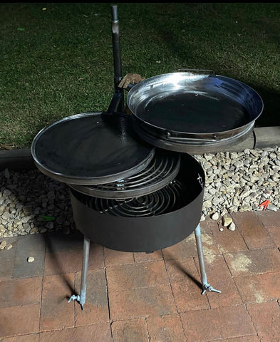 Camping Fire Pit, Hot Plate & Grill with BBQ Pan & Cradle