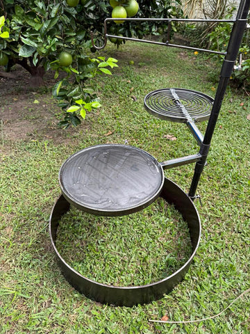 Campfire Cooking System – 600mm Fire Pit Ring, Hot Plate, Spiral Grill & Camp Oven Hook