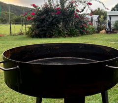 Croc Pot on a grassy area with bushes and flowers in the background