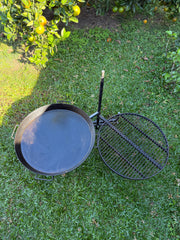 Top view of Big BBQ Pan & Big Grill in use with Portable Big Gear Support
