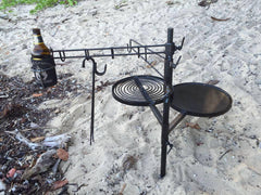 Swinging Plate & Grill with Camp Oven Hook, Utensil Rack & Drink Holder