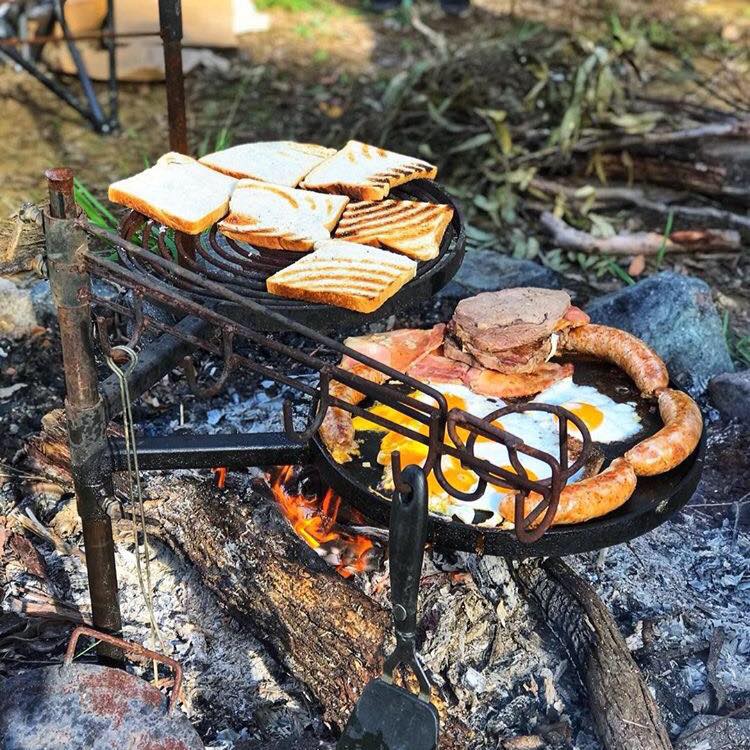 BBQ Swinging Hot Plate and Grill with Accessory Pack. Aussie Campfire Kitchens 100% Australian Made.