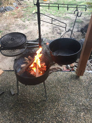 AUSSIE FIRE PIT with SWINGING HOT PLATE & GRILL with ACCESSORIES