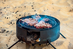 FOLDING FIRE PIT with DROP IN HOT PLATE, GRILL & HOOK