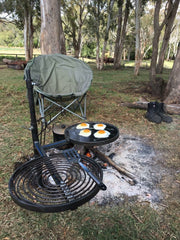 Swinging hot plate and grill with camp oven hook attachment