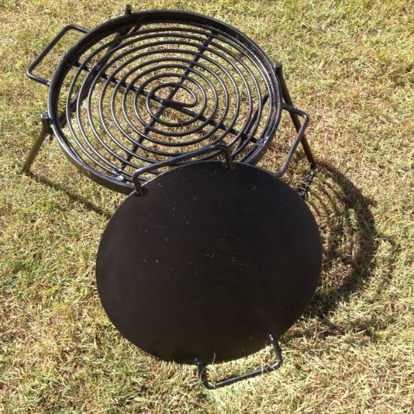 Drop Inplate Close-up of folding grill with drop-in hot plate and hook attachment