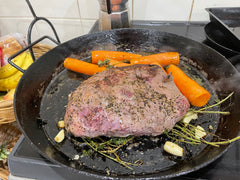 www.aussiecampfirekitchens.com BBQ PAN browning the Rump Roast before heading into the oven 