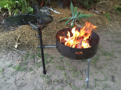 Camping Fire Pit with Swinging Hot Plate, Grill & Accessories