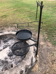 Swinging Grill, BBQ Pan with Cradle, Camp Oven Hook & Utensil Rack