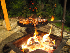 Backyard Fire Pit with Stabiliser, Swinging Grill, BBQ Pan & Cradle