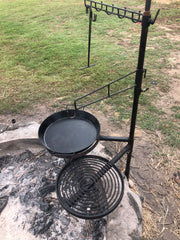 Swinging Grill, BBQ Pan with Cradle, Camp Oven Hook & Utensil Rack