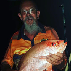 Our local AUSSIE CAMPFIRE KITCHENS FNQ postie out & about in his www.aussiecampfirekitchens.com Fishing Shirt 