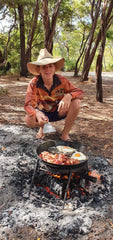 Aussie BBQ Pan, Folding Grill & Canvas Bag Kit www.aussiecampfirekitchens.com Australian Made Cooking Gear for the Bush, Beach & Backyard