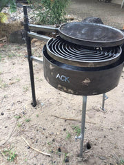 Camping Fire Pit with Swinging Hot Plate, Grill & Accessories